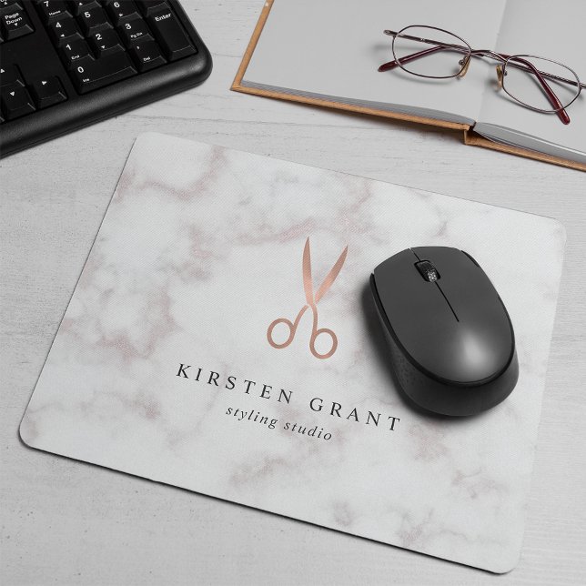 Marble & Rose Gold Lashes & Brows Beauty Logo Mouse Mat (Creator Uploaded)