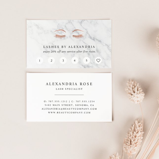 Marble & Rose Gold Lashes & Brows Beauty Loyalty Card (Creator Uploaded)