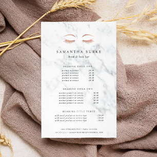 Marble Rose Gold Lashes & Brows Pricing & Services Flyer