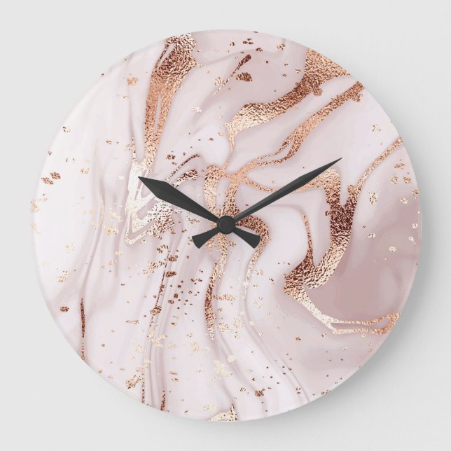 Marble Rose Gold: Liquid Abstract. Large Clock (Front)