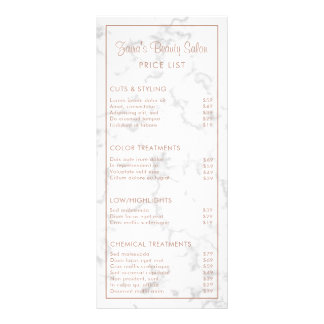 Marble Rose Gold Modern Beauty Salon Price List Rack Card