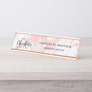 Marble rose gold monogram modern professional  desk name plate