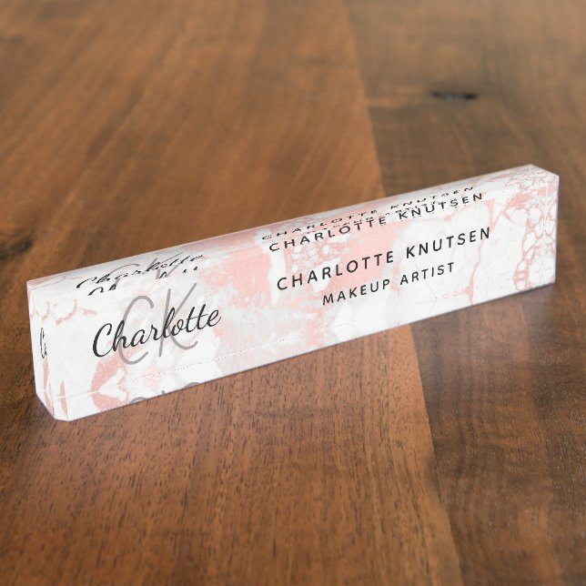 Marble rose gold monogram modern professional  nameplate (Side)
