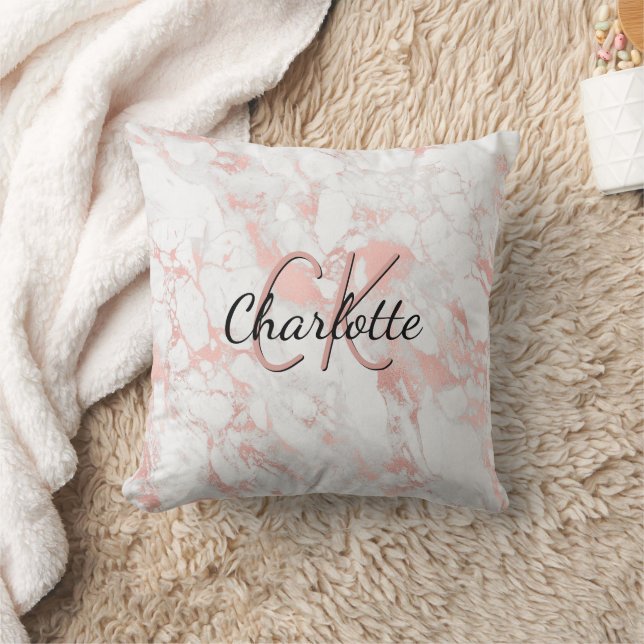 Marble rose gold monogram name cushion (Blanket)