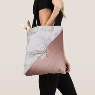 Marble Rose Gold MONOGRAM Tote Bags