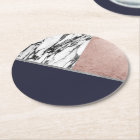 Marble Rose Gold Navy Blue Triangle Geometric