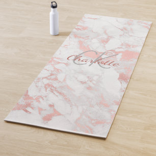 Marble rose gold pink monogram name yoga mat