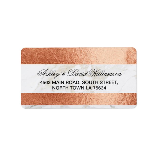 Marble Rose Gold Print Wedding Address Label (Front)