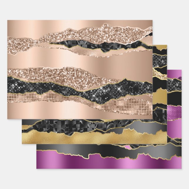 Marble rose gold purple glitter metallic foil  wrapping paper sheet (Set)