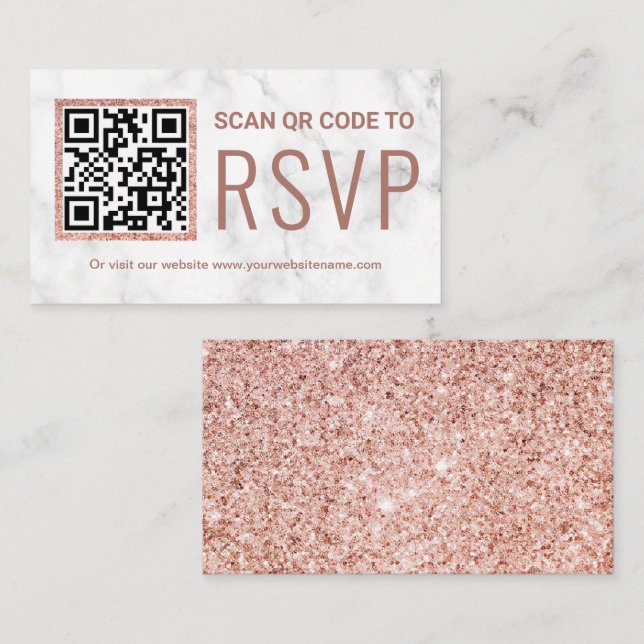 Marble Rose Gold QR Code RSVP Wedding Website Enclosure Card (Front/Back)