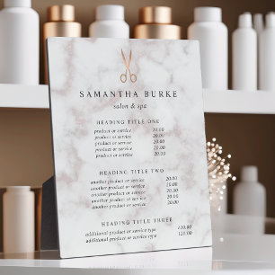 Marble & Rose Gold Salon Pricing/Services Display Plaque