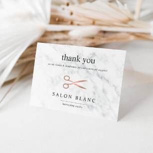 Marble & Rose Gold Scissors   Hair Salon Business Thank You Card