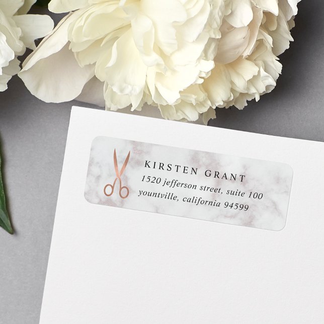 Marble & Rose Gold Scissors Logo Return Address (Creator Uploaded)
