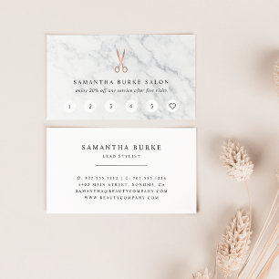 Marble & Rose Gold Scissors Logo Salon Loyalty Card
