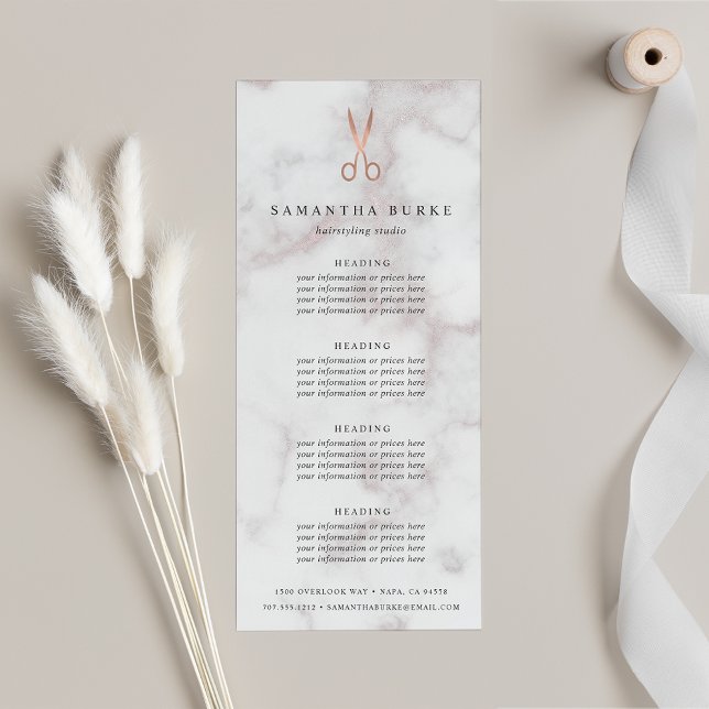 Marble Rose Gold Scissors Salon Pricing & Services Rack Card (Creator Uploaded)