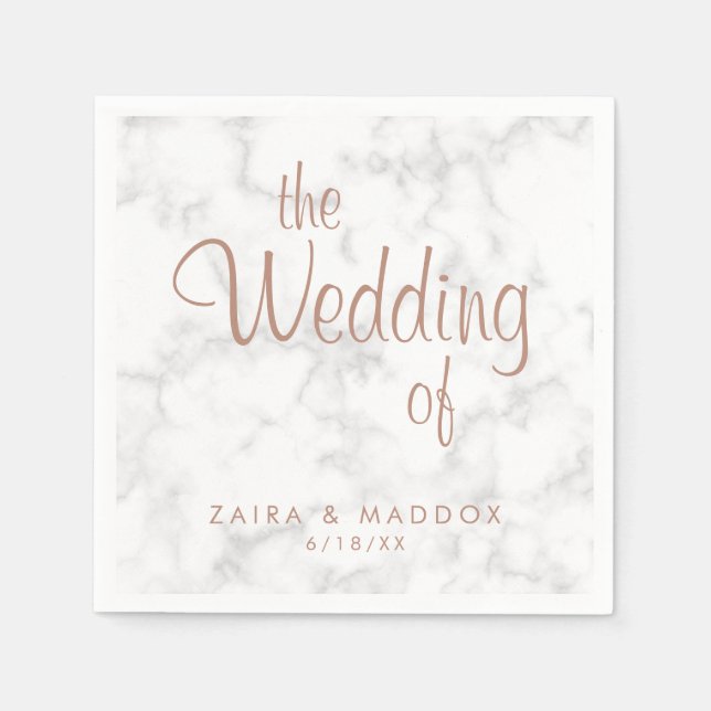 Marble Rose Gold Script Modern Wedding Napkin (Front)