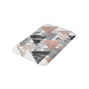 Marble Rose Gold Silver and Floral Geo Triangles Bath Mat