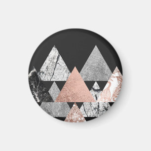 Marble Rose Gold Silver and Floral Geo Triangles Magnet