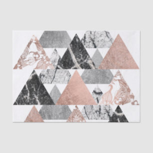 Marble Rose Gold Silver and Floral Geo Triangles Tissue Paper