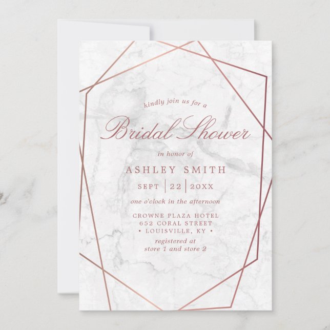 Marble Rose Gold Simple Geometric Bridal Shower Invitation (Front)