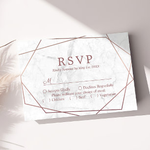 Marble Rose Gold Simple Geometric Wedding RSVP Card