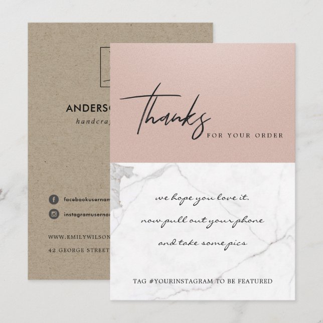MARBLE ROSE GOLD TEXTURE CORPORATE BUSINESS LOGO THANK YOU CARD (Front/Back)