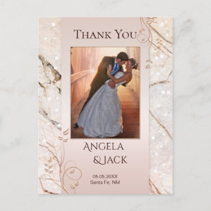 Marble Rose Gold Wedding Photo Thank You Postcard