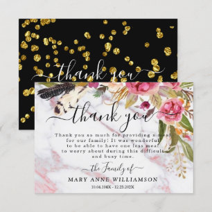 Marble Roses Elegant Funeral Food Thank You Card