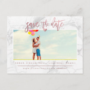 Marble Save the Date/Faux Rose Gold Script Announcement Postcard