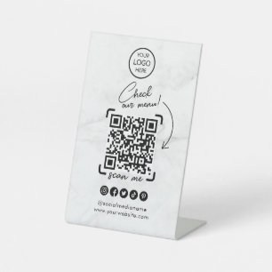 Marble Scan to View Menu QR Code   Modern Minimal  Pedestal Sign