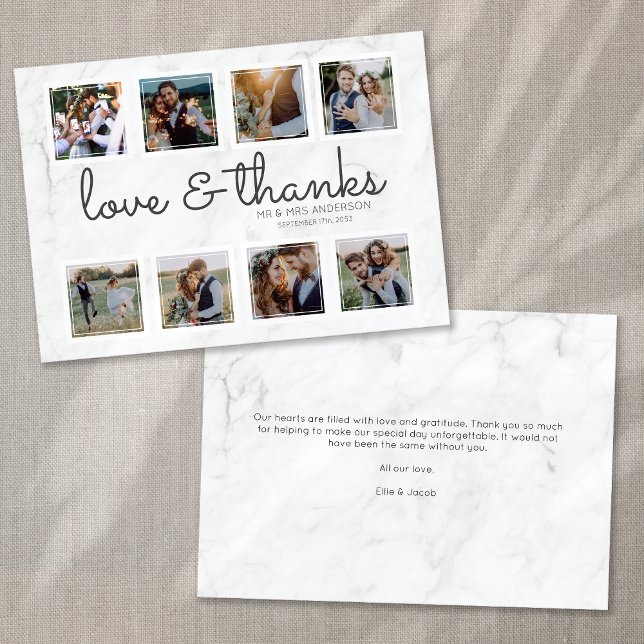 Marble Script Photo Collage Love & Thanks Thank You Card (Creator Uploaded)