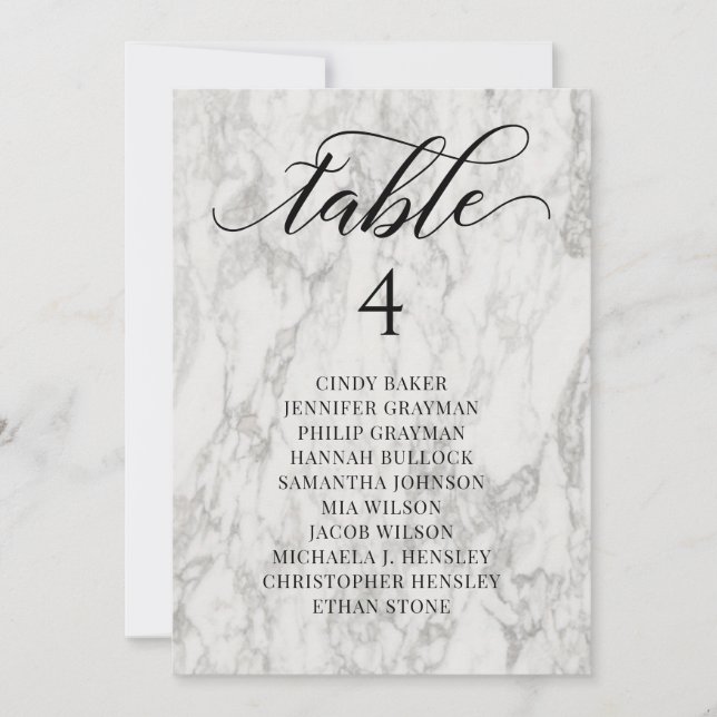 Marble Script Seating Plan Individual Table Card (Front)