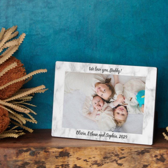 Marble Script We Love You Daddy Personalised Name Plaque (Easily personalize this photo name plaque for a special gift he'll treasure!)