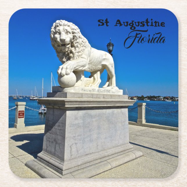 Marble Sculpture at Bridge of Lions St. Augustine Square Paper Coaster (Front)