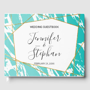 Marble Seafoam Teal Gold Geometric Wedding Guest Book