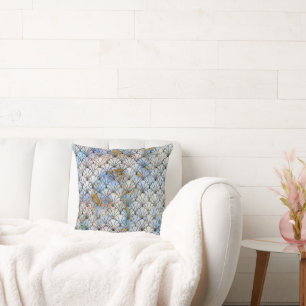 MARBLE SHELL DESIGN ART DECO BLUE GOLD CUSHION