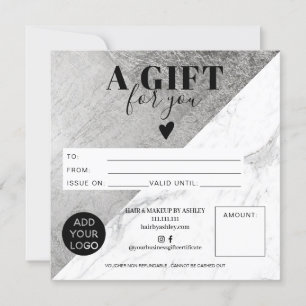 Marble silver block square gift certificate logo