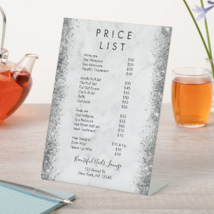 Marble & Silver Glitter Nail Salon Price List  Pedestal Sign
