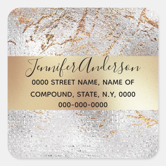 Marble silver gold elegant shimmer shine surface square sticker (Front)