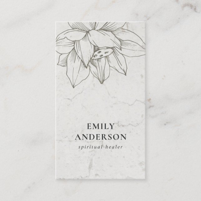 MARBLE SILVER LOTUS SIMPLE REIKI SPIRITUAL HEALER BUSINESS CARD (Front)