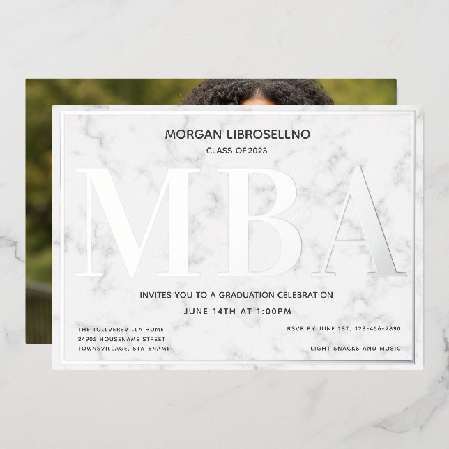 Marble Silver Photo MBA Graduation (Front/Back)
