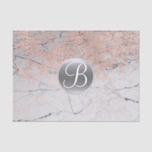 Marble Silver & Rose Gold Monogram Letter Initial Tissue Paper