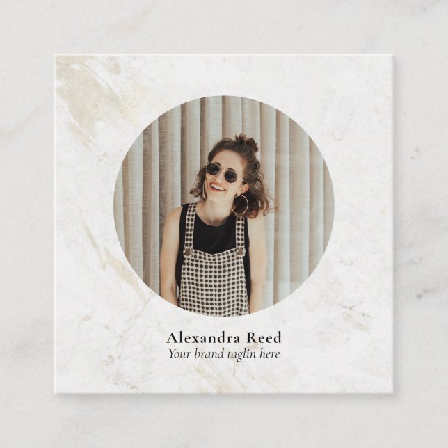 Marble Simple Modern Photo Social Media Square Business Card (Front)