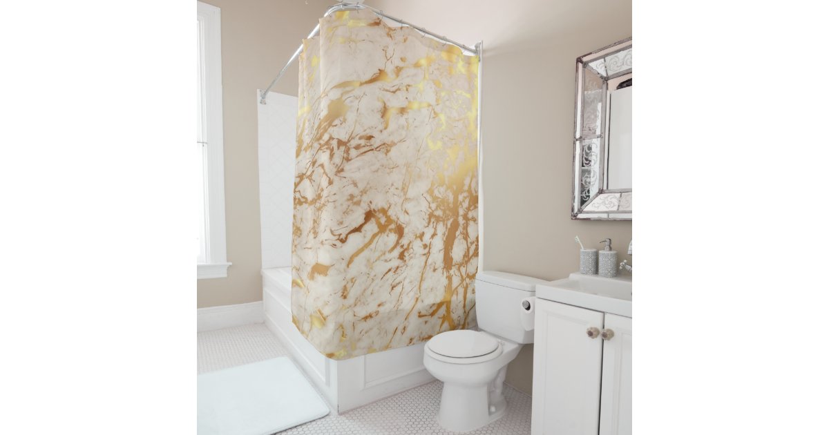 Marble Stone Abstract Creamy Carrara Gold Luxury Shower Curtain