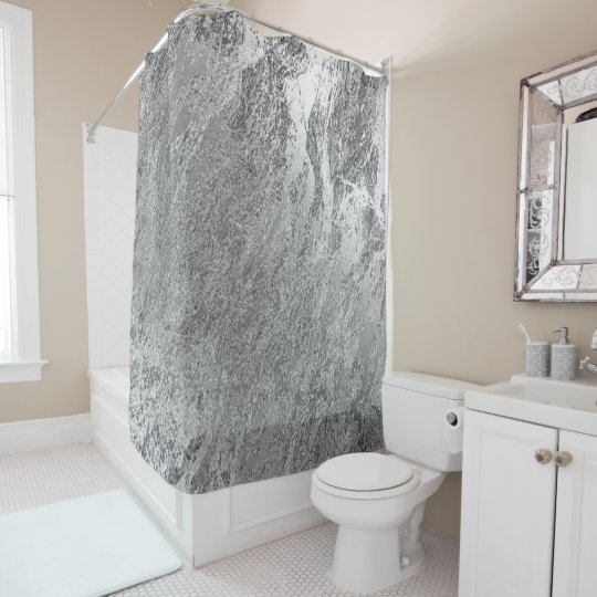 Marble Stone Abstract Metallic Silver Grey Luxury Shower Curtain