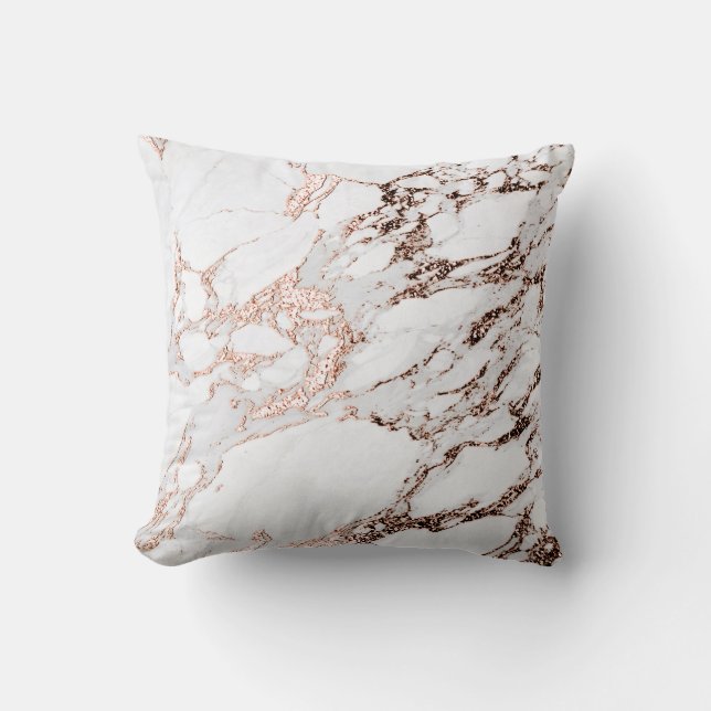 Marble Stone Abstract White Carrara Rose Gold Gray Cushion (Front)