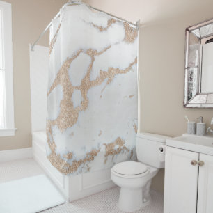Marble Stone Abstract White Grey Gold Ivory Creamy Shower Curtain