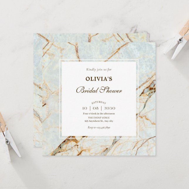 Marble stone bridal shower invitation (Front/Back In Situ)