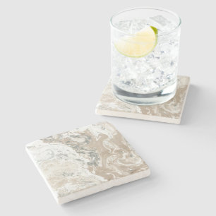Marble Stone Bright Carrara Beige Ivory Cream Gray Coaster