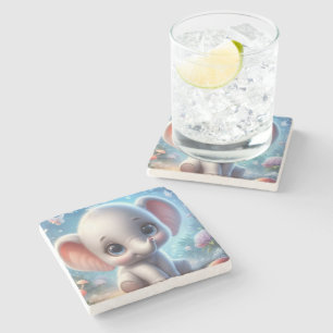 Marble Stone Coaster Baby White Elephant Floral